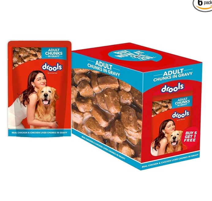 Adult Wet Dog Food 0.9kg (150g x 6) Pack of 6 | Real Chicken and Chicken Liver Chunks in Gravy | Healthy Skin and Coat